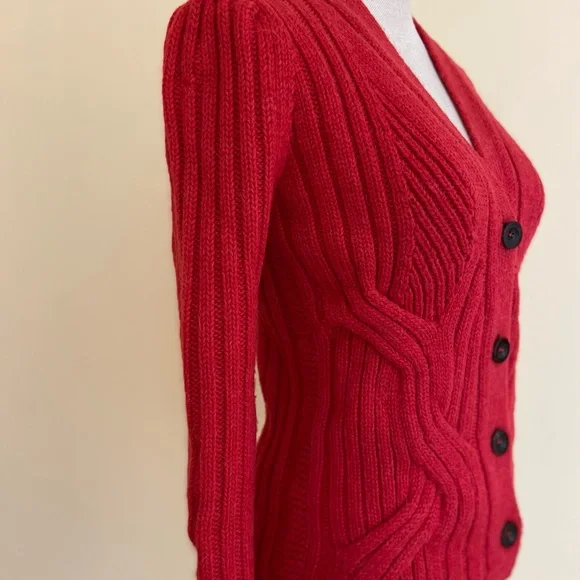 Gucci Chunky Alpaca Wool Blend Red Cardigan Cable Knit Sweater Made in Italy - Picture 8 of 16